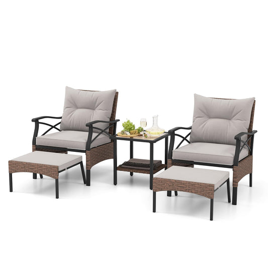 5 Piece Patio Furniture Set with Soft Seat and Back Cushions Included