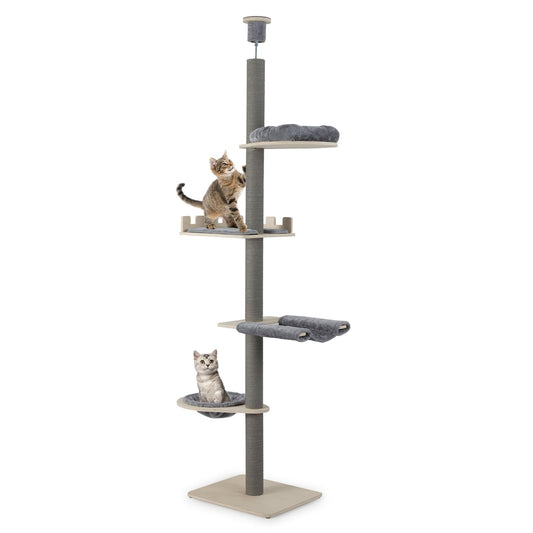 Floor to Ceiling Cat Tree, 5 Tier Tall Cat Tower with 236-271cm Adjustable Height
