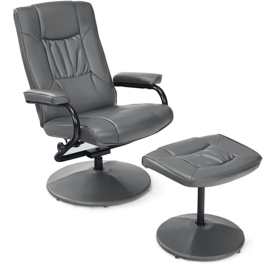 Swivel Recliner Chair with Footstool and Adjustable Backrest