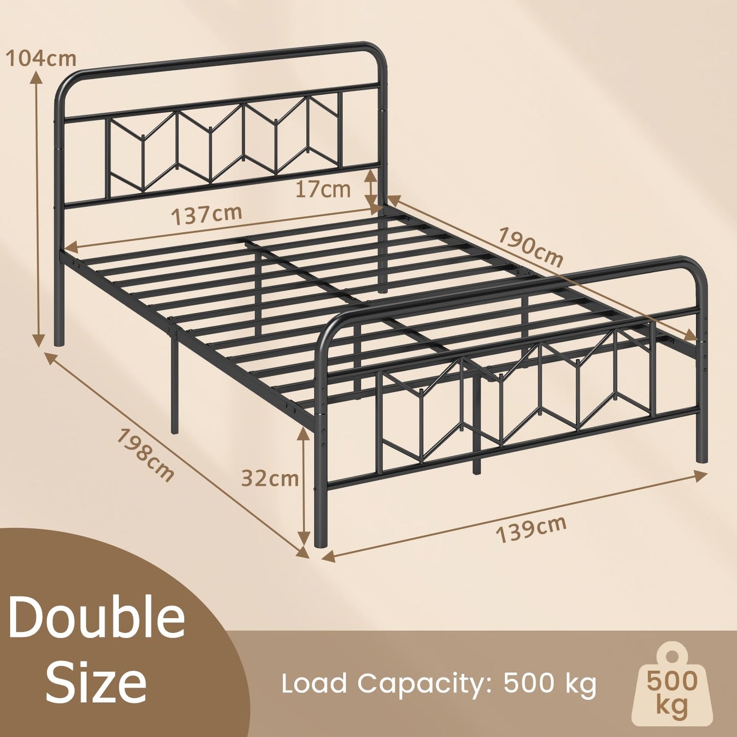 Giantex 3FT/4FT6/5FT Metal Platform Bed Base with High Headboard