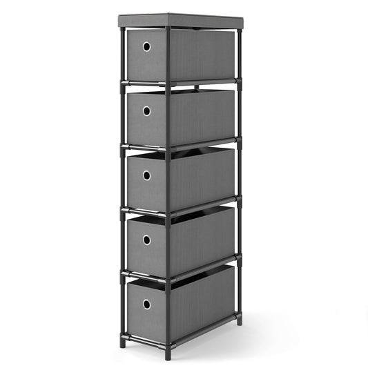 Narrow Dresser with 5 Drawers Slim Storage Tower with Metal Frame