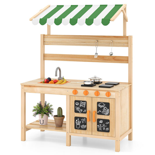 Wooden Outdoor Kitchen Playset with 4 Stoves