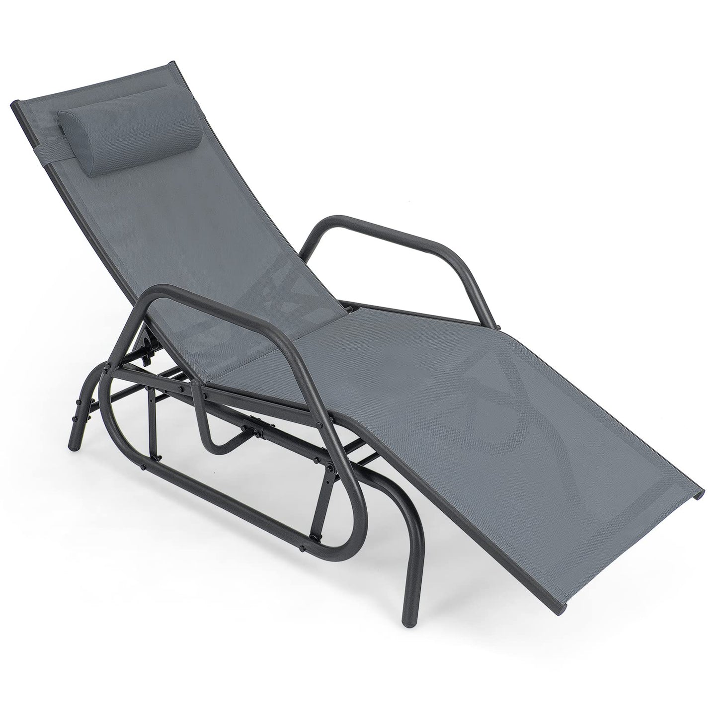 3 Positions Adjustable Patio Glider Chaise Lounge Sunbed with Armrests & Pillow