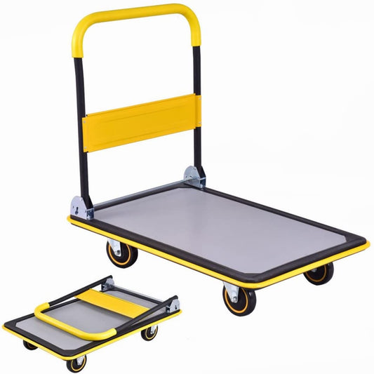 GiantexUK Folding Hand Sack Truck, 300KG Capacity Heavy Duty Platform Trolley with Wheels & Handle (91x61x89cm, 300KG, Yellow+Black)