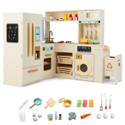 Corner Kitchen Playset with Large Fridge for Toddlers 3+ Years Old