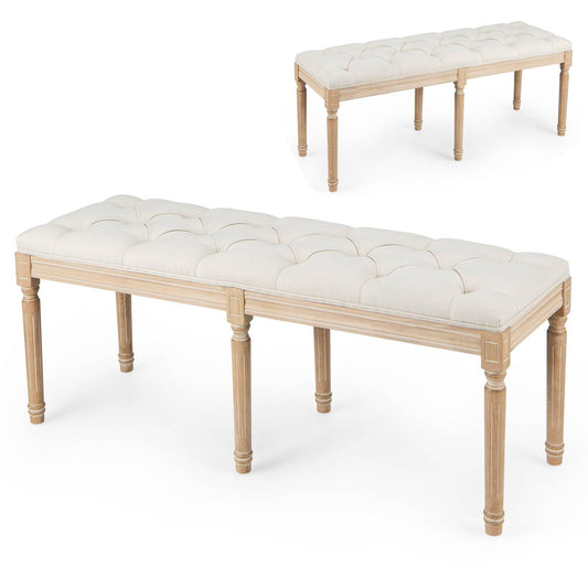 Vintage Entryway Bench with Solid Rubber Wood Legs