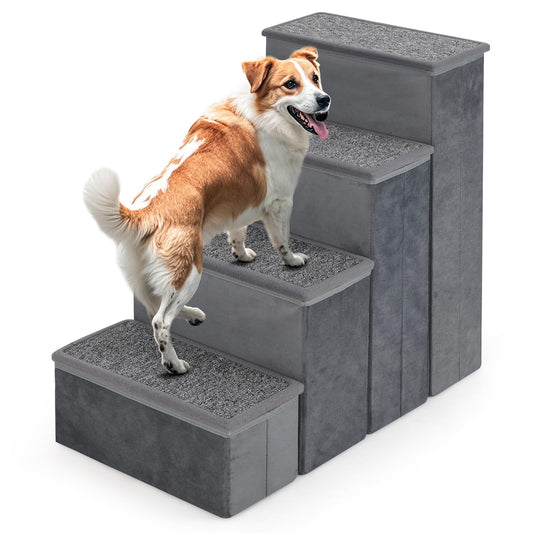 Non-Slip 4-Step Dog Stairs with Storage Box