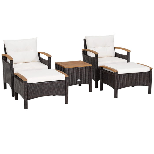 5-Piece Outdoor Acacia Wood Wicker Conservatory Set