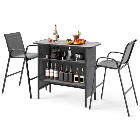 3 Piece Outdoor Bar Table and Chairs Set with Breathable Fabric