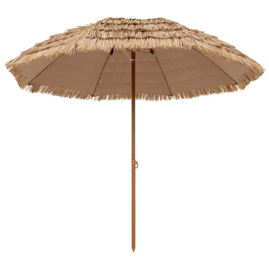 Folding Tilting Thatch Tiki Sun Umbrella with 8 Ribs