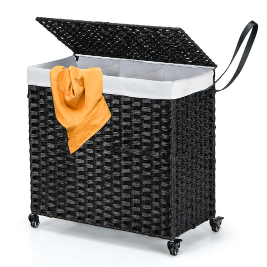 Laundry Hamper with Lid and Wheels and 2 Removable and Washable Liner Bags