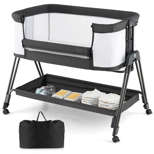 Baby Bedside Crib, Easy Folding Cot Bed with Mattress