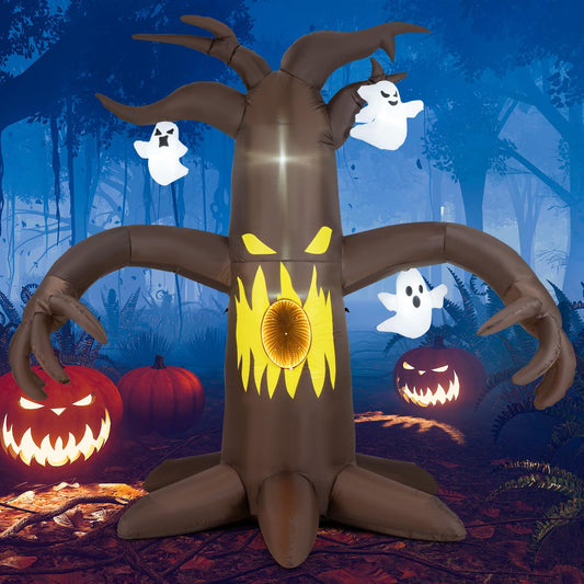 7.8 Ft Halloween Inflatables with Ghost and Dimming Infinity Mirror Light