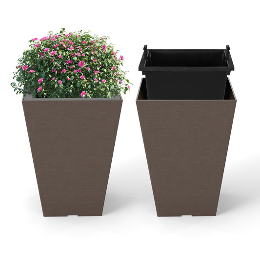 Giantex 2 x Plastic Flower Pot 35cm/57cm Tall Self-Watering Garden Planters with Removable Inner Bucket