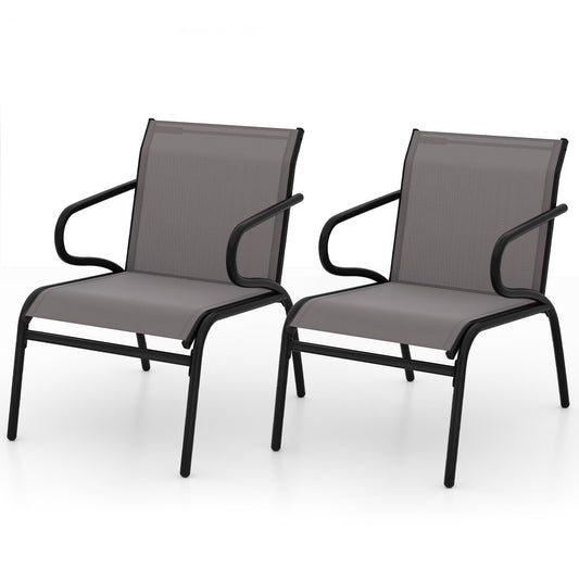 Outdoor Dining Chairs Set of 2 with Breathable Backrest & Seat and Armrests