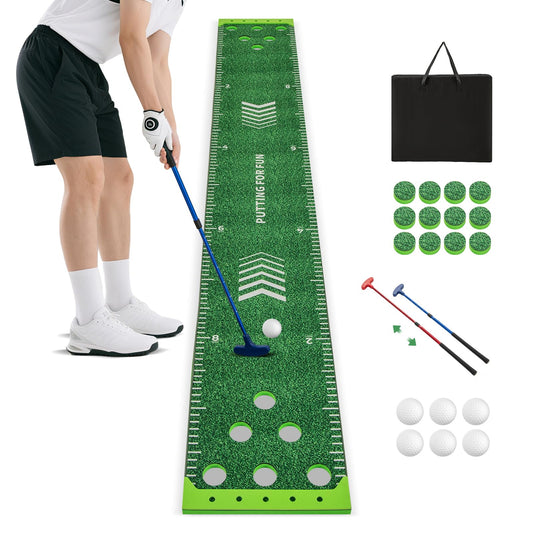 11 FT Putting Green Mat with 2 Adjustable Putters 6 Balls and 12 Hole Covers for Party