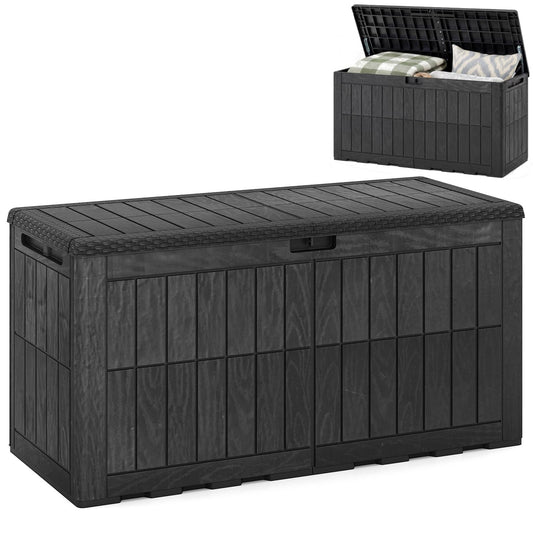 Garden Storage Box, Waterproof Resin Deck Box Bench with Lockable Lid & Handles