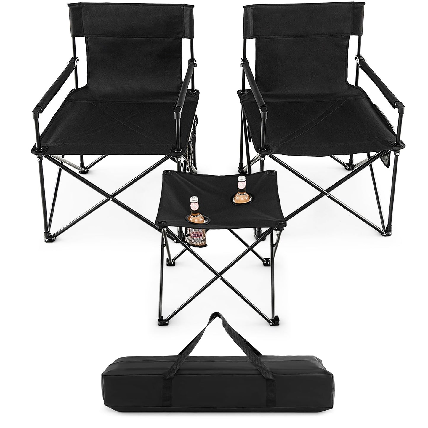 3 Piece Foldable Camping Chairs and Table Set