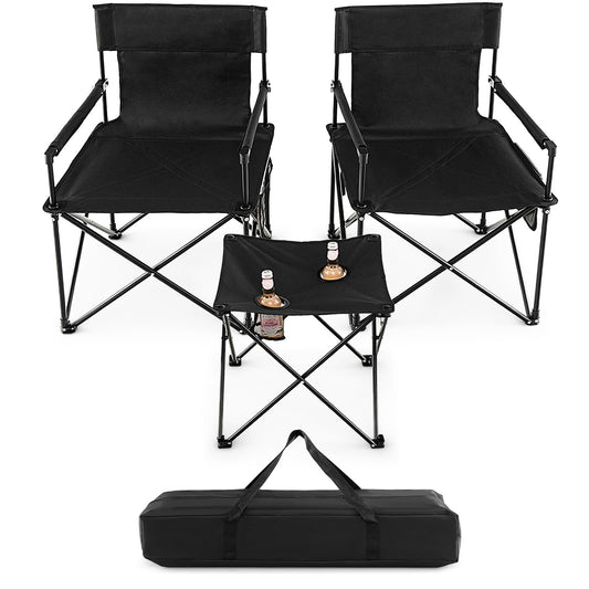 3 Piece Foldable Camping Chairs and Table Set
