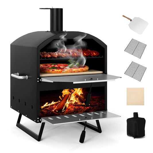 Outdoor 60cm Wood Fired Pizza Oven with Cooking Grills and Cover