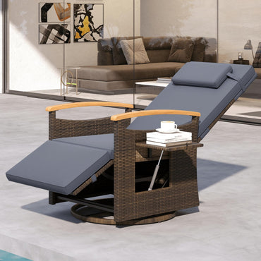 Outdoor 360° Swivel Rattan Recliner Chair with Adjustable Backrest and Footrest