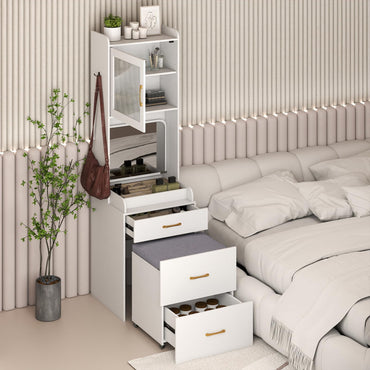 Small Dressing Table with Flip Up Mirror and Cushioned Storage Stool