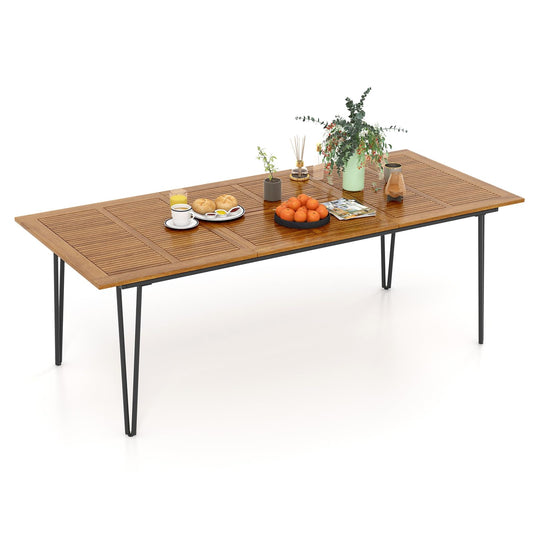 Outdoor Dining Table Acacia Wood Kitchen Table with Metal Legs