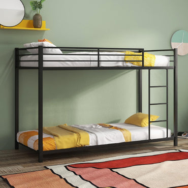 Metal Bunk Bed, Single over Single Loft Bed Frame with Ladder and Safety Guardrail