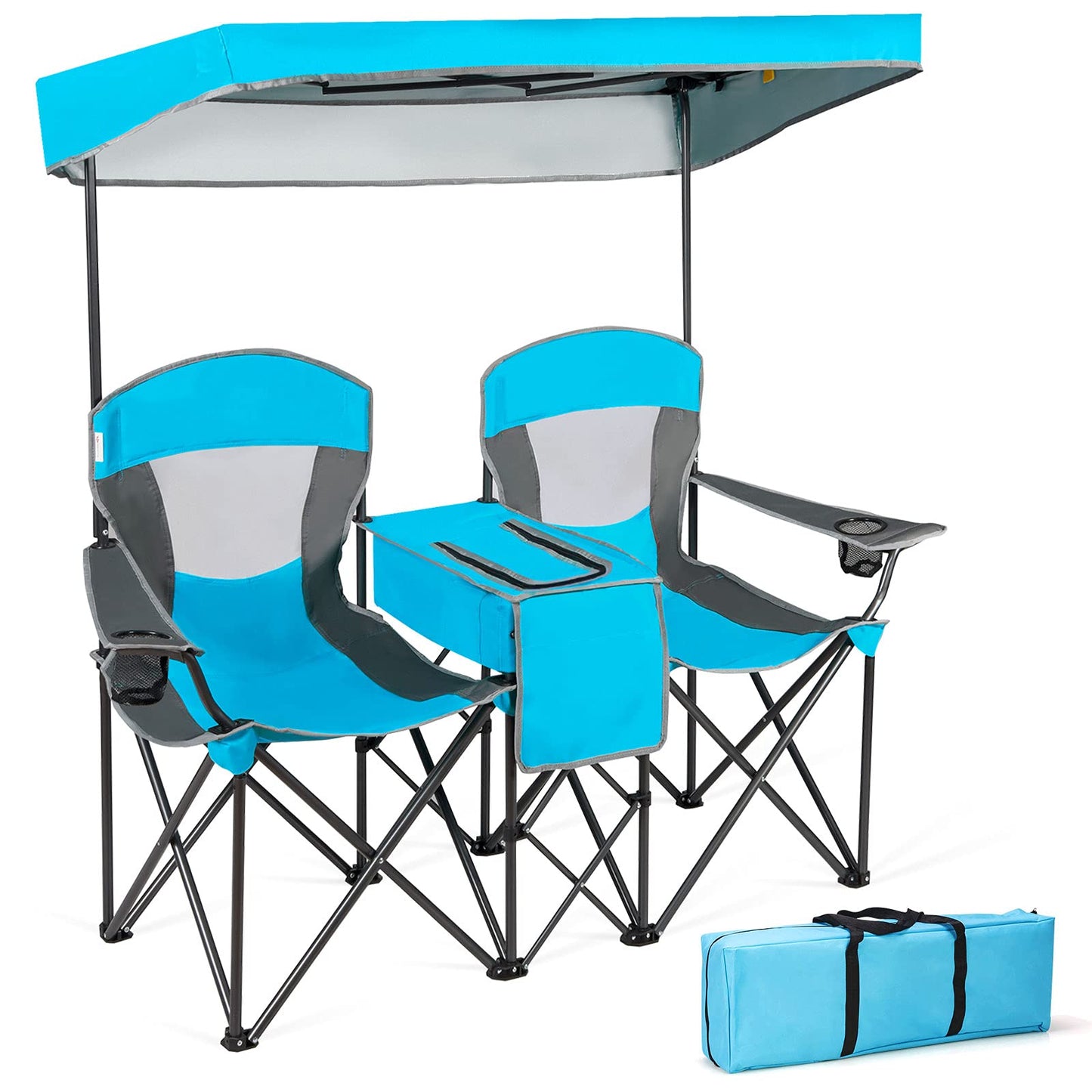 Outdoor Portable Double Folding Camping Chair with Canopy
