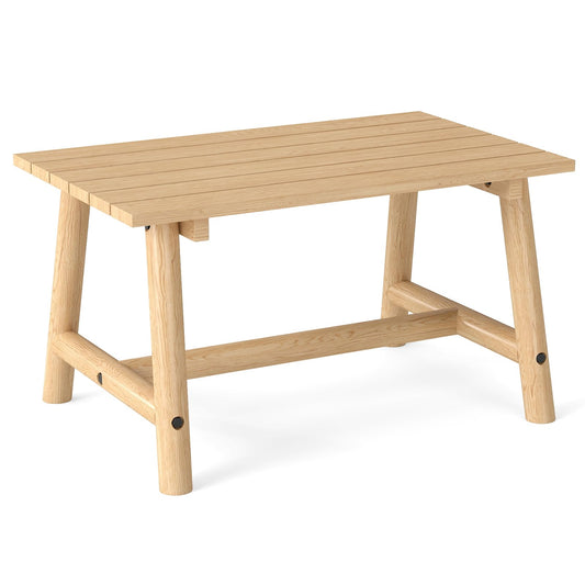 Outdoor Rectangle Coffee Table Solid Wood Patio Table with Slatted Tabletop for Garden Lawn