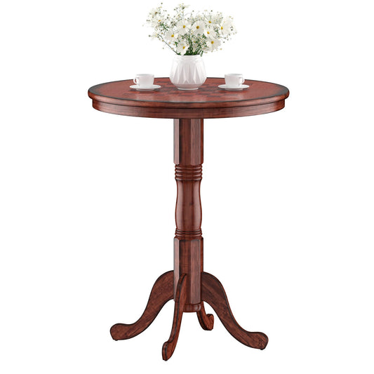 Wooden Pub Pedestal Dining Table with Stable Base and Spacious Tabletop