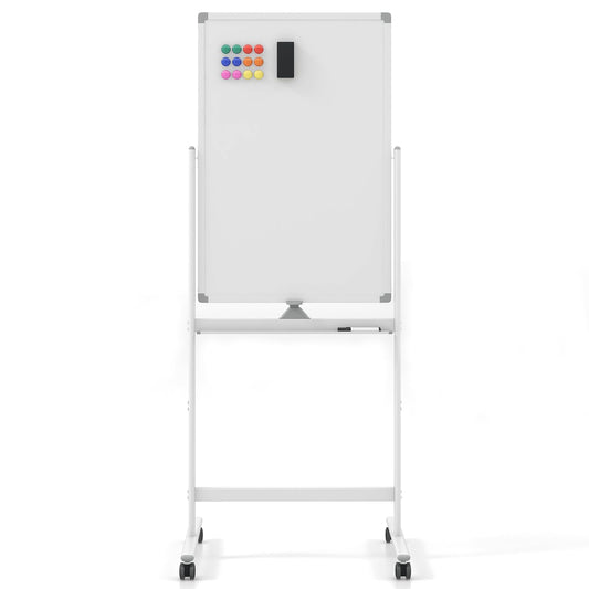 Double Sided Magnetic Whiteboard, Height Adjustable Mobile Dry Erase Board with Black Markers (90 x 60cm)