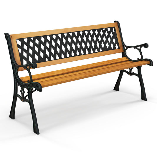 126cm Patio Garden Bench with Curved Armrests and Appealing Back