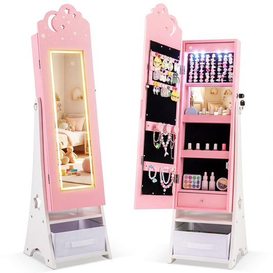 Kids Jewelry Cabinet with Sensor Lights and Full-Length Mirror