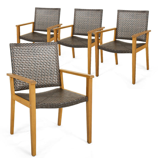 Rattan Garden Chairs Set of 4 for Backyard Poolside Balcony