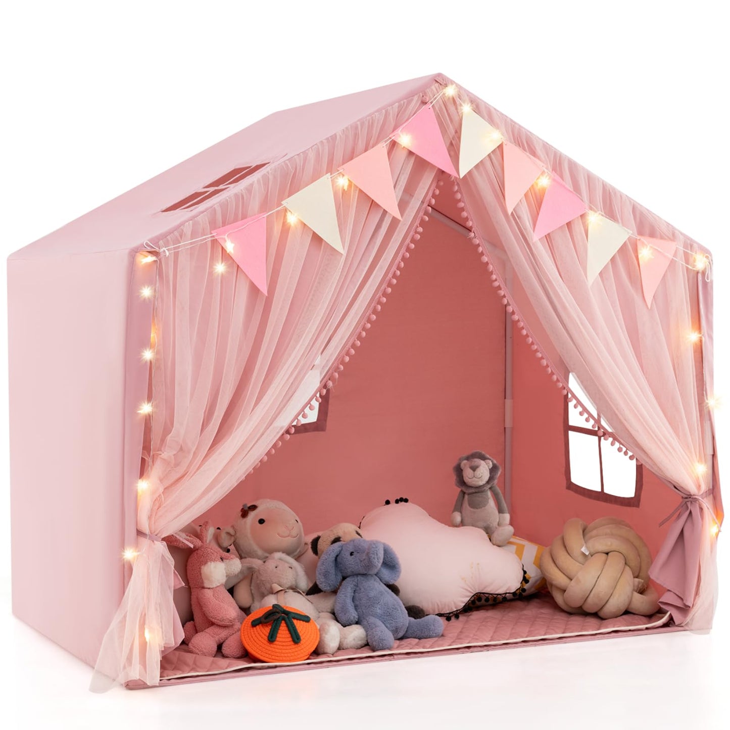 Kids Play Tent 3-4 Kids Large Play Tent House with Fabric and Screen Curtains
