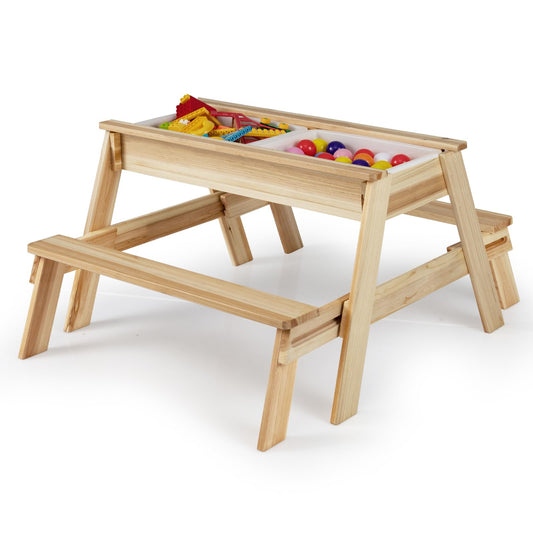 4 in 1 Wooden Table and Bench Set with Removable Top and 2 Storage Boxes