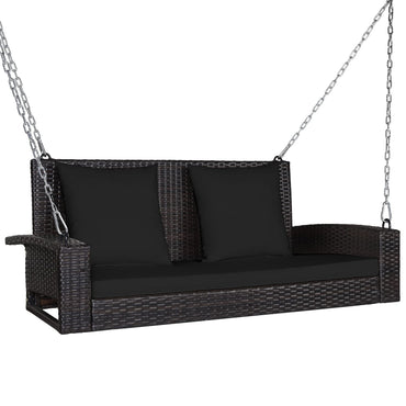 2-Seat Patio Rattan Porch Swing with Two Solid Steel Chains