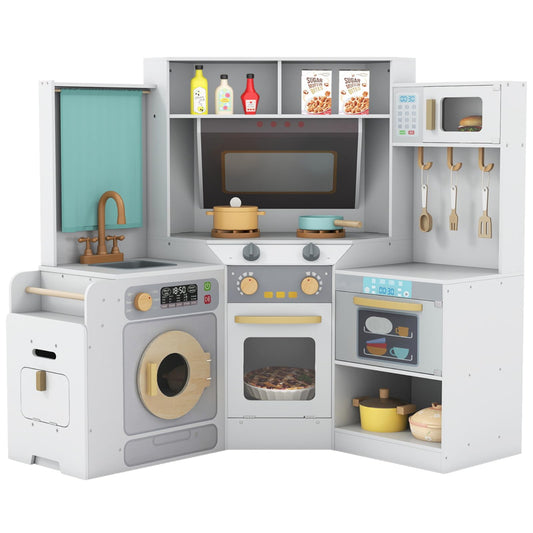 Corner Kitchen Playset with Pull-out Trash Can