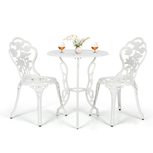 3 Pieces Aluminium Round Garden Dining Table and 2 Chairs with Umbrella Hole