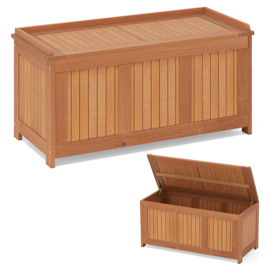 220L Wood Deck Box 3-in-1 Patio Storage Bench Stool with Flip Top for Cushions