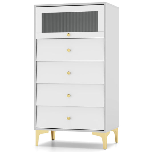 Giantex Chest of Drawers 3/4-Drawer Dresser Storage Cabinet with Flip Up Glass Door (Gray, 5-Tier)
