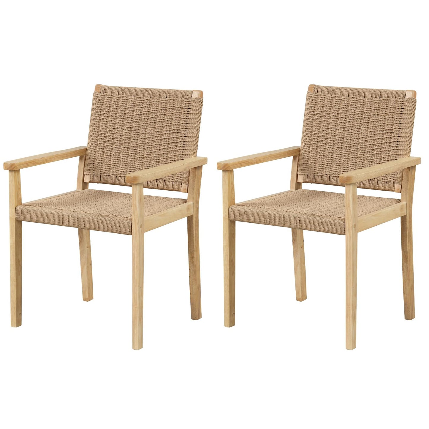 Wood Chair Set of 2 with Paper Rope Woven Seat