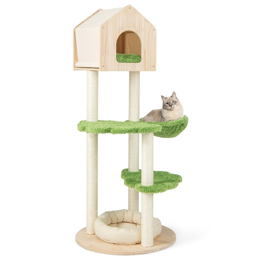Wooden Cat Tree with Sisal Scratching Posts