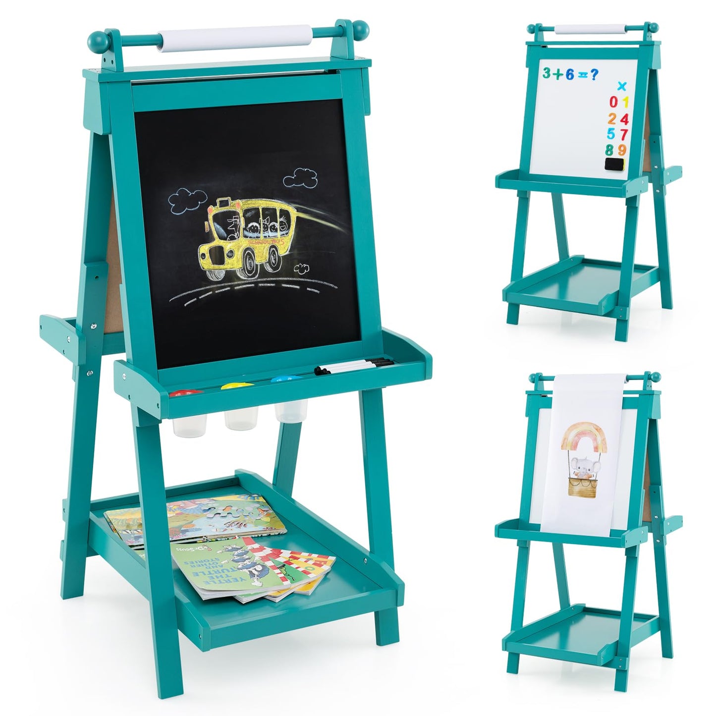 Kids Wooden Art Easel Double-Sided Height Adjustable Children Easel