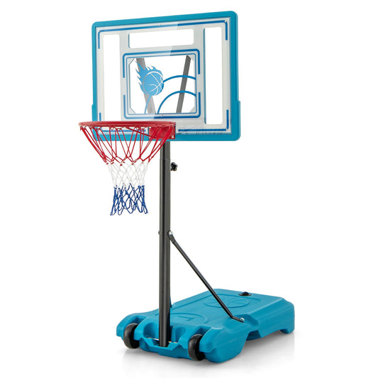 Swimming Pool Basketball Hoop 3.8-4.4FT Height Adjustable Poolside Basketball Goal System with Wheels and Fillable Base