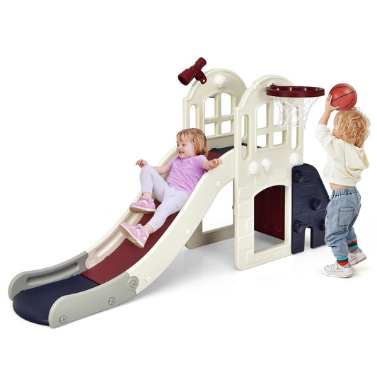 6 in 1 Freestanding Slides with Basketball Hoop