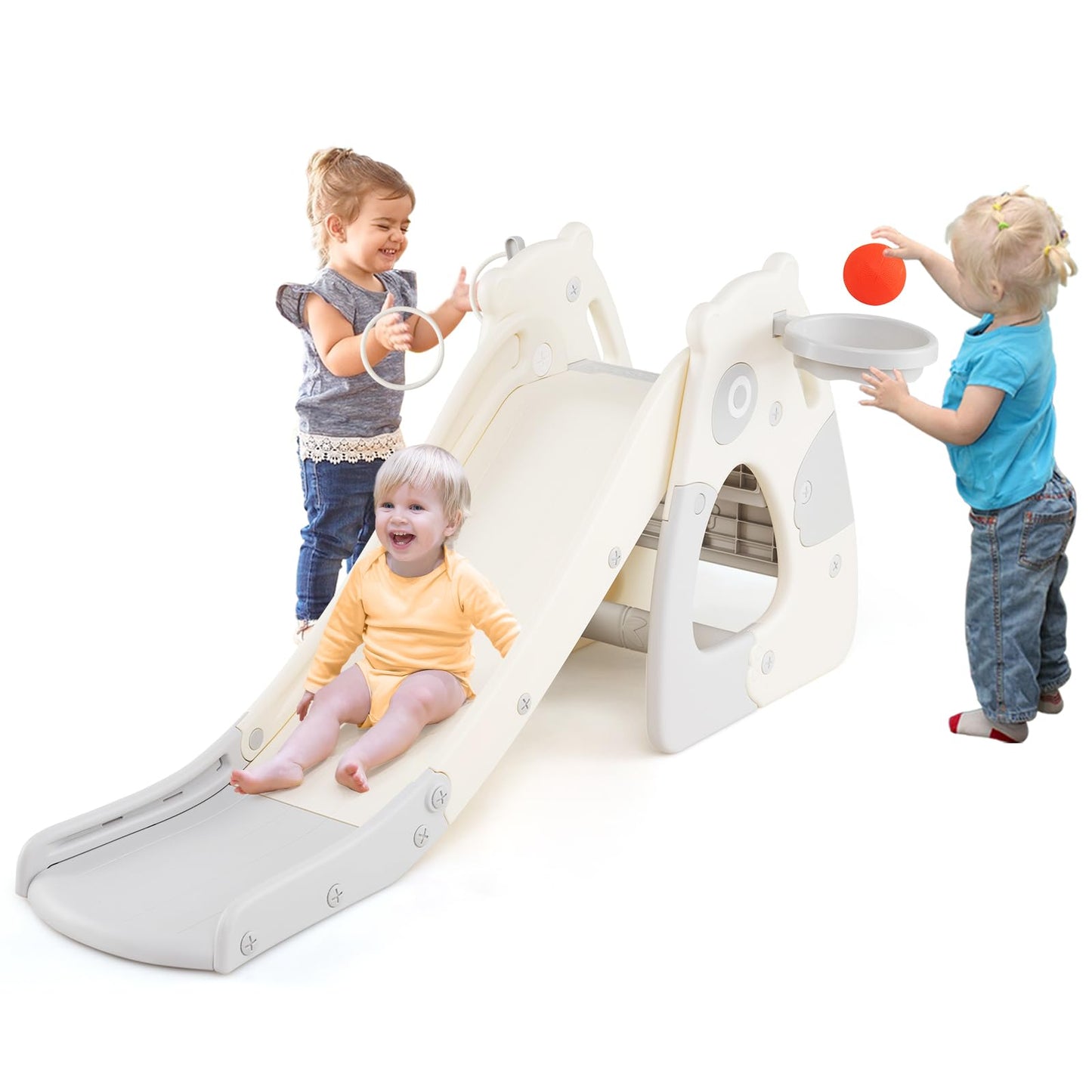 Foldable Toddler Slide with Basketball Hoop and Ball