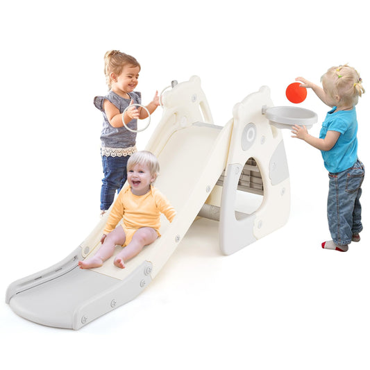 Foldable Toddler Slide with Basketball Hoop and Ball