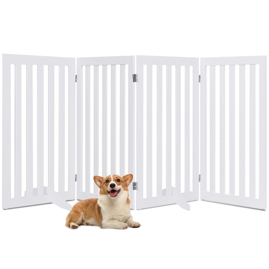 4 Panels Freestanding Wooden Dog Fence Up to 203cm Wide